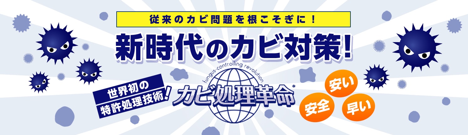 従来のカビ問題を根こそぎに！新時代のカビ対策！世界初の特許処理技術！カビ処理革命！安全・安い・早い